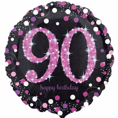 45cm pink holographic foil balloon celebrating a 90th birthday, perfect for festive decorations and special events.