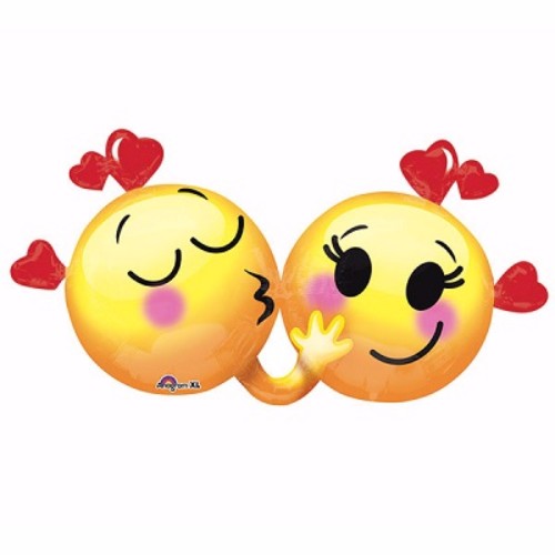 Kissing emojis foil balloon, 91cm x 53cm, perfect for romantic celebrations like Valentine's Day or anniversaries.