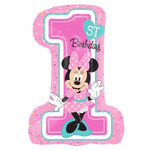 Shape Minnie 1st Birthday helium balloon, 48cm x 71cm, perfect for festive celebrations and themed parties.