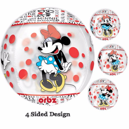 Clear Shape Orbz Balloon featuring Minnie Mouse, 38cm x 40cm, perfect for celebrations and parties.