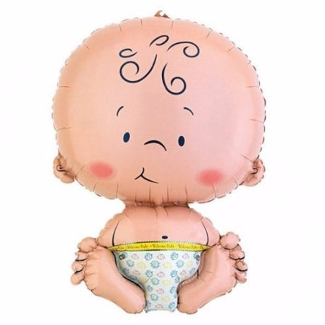 Whimsical Shape Sitting Baby Foil Balloon, 33cm x 38cm, perfect for baby showers and celebrations, air fill with straw included.