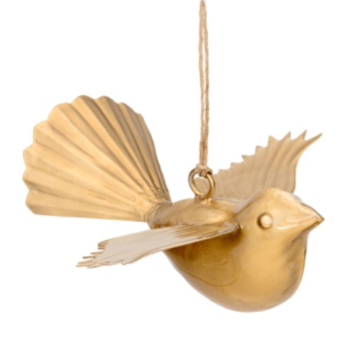 Kiwiana - Fantail - Enamel & Metal  10cm - Gold