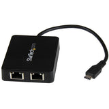 USB-C Dual Gigabit Ethernet Adapter with USB Type-A Port for Fast Wired Connectivity