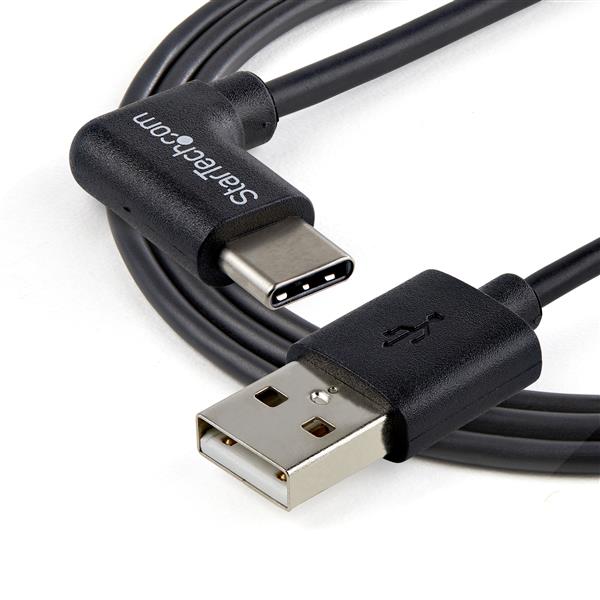 Right-angle USB-A to USB-C cable, 91 cm, ideal for car charging and data transfer with reduced strain on connectors.