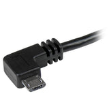 High-speed 2m Micro-USB cable with right-angled connectors for easy charging and syncing in tight spaces.