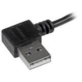 High-speed 2m Micro-USB cable with right-angled connectors for easy device charging and syncing in tight spaces.