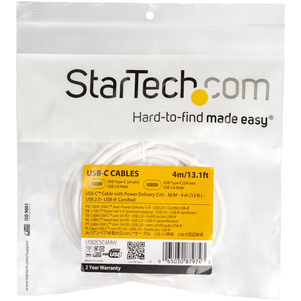 4m 13ft USB C to USB C Cable 5A PD - USB 2.0 USB-IF Certified