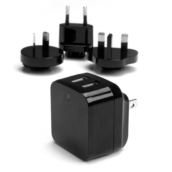 Dual-Port USB Wall Charger for International Travel - 17W 3.4A Universal Adapter - Black