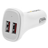 Dual-Port USB Car Charger - Fast Charging 24W/4.8A for iPhone, iPad, Samsung - White