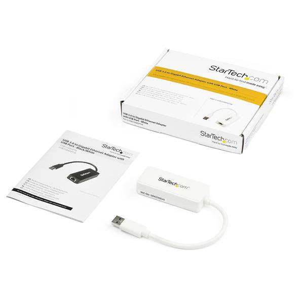 USB 3.0 Gigabit Ethernet Adapter with USB Pass-Through for Macbook & Ultrabook - High Speed 10/100/1000 Mbps