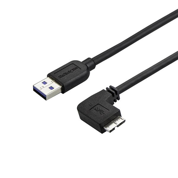 Slim Right-Angle Micro USB 3.0 Cable 0.5m (20in) - M/M Connector for Fast Charging & Data Transfer