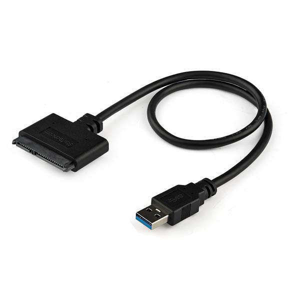 High-speed SATA to USB 3.0 cable adapter for easy connection of 2.5” SSDs/HDDs, featuring UASP for superior data transfer speeds.