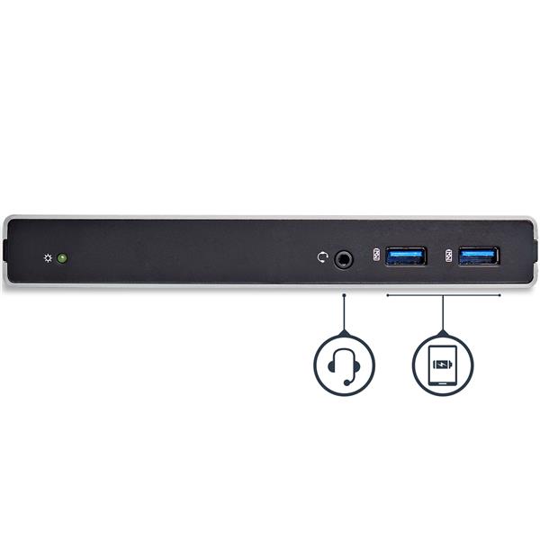 DVI Dual-Monitor Docking Station with HDMI & VGA, 5 USB 3.0 Ports, supports 2048x1152 resolution for enhanced multitasking.