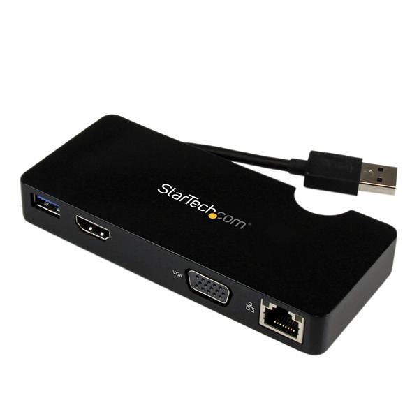 Compact Travel Docking Station for Laptops - USB 3.0, HDMI/VGA Output, Gigabit Ethernet