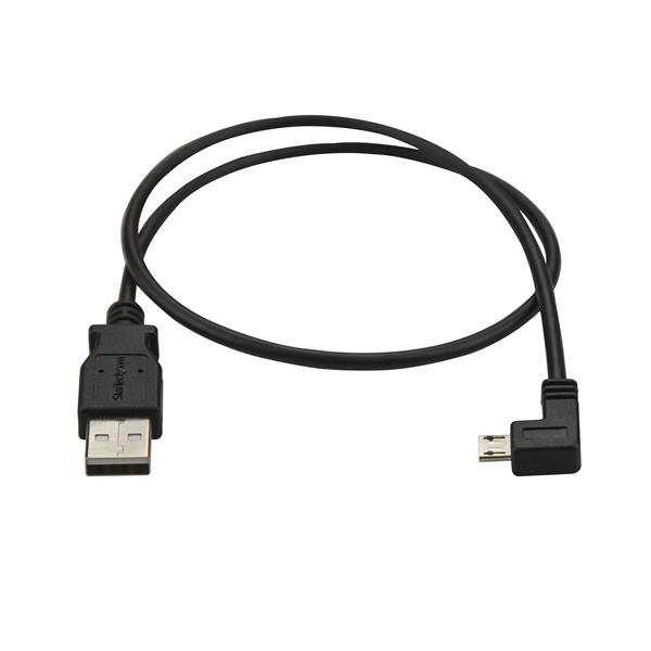 Micro-USB Left-Angle Charge and Sync Cable 0.5m - 24 AWG for Fast Mobile Device Charging