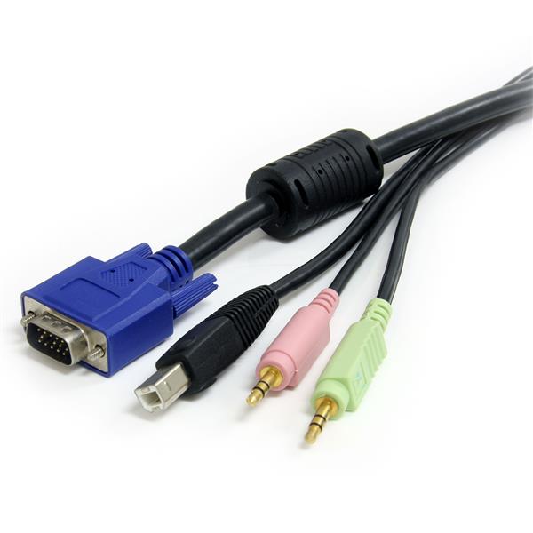 4-in-1 USB VGA KVM Cable with Audio & Microphone - 3m (10ft) - Compatible with StarTech, Avocent, Raritan