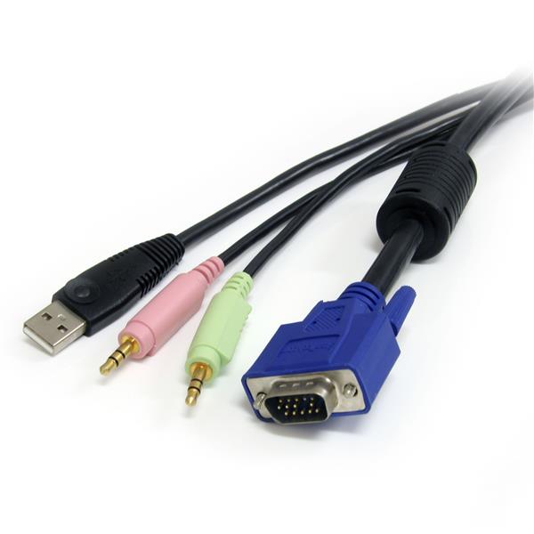 4-in-1 USB VGA KVM Cable with Audio & Microphone - 3m (10ft) - Compatible with StarTech, Avocent, Raritan