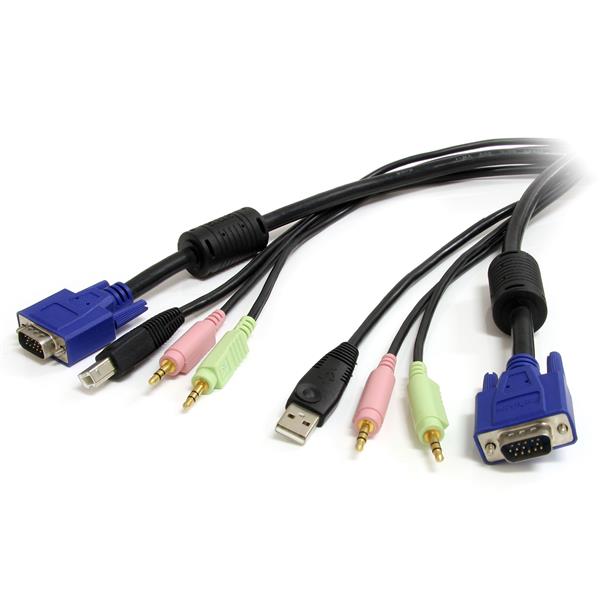 4-in-1 USB VGA KVM Cable with Audio & Microphone - 3m (10ft) - Compatible with StarTech, Avocent, Raritan