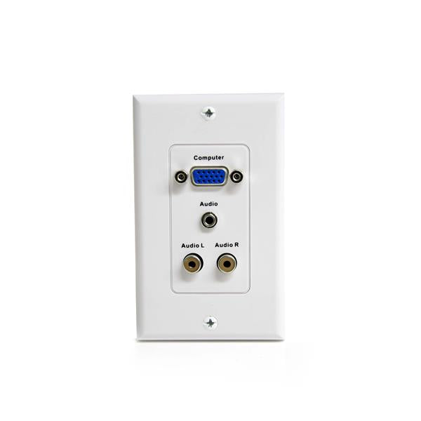 15-Pin Female VGA Wall Plate with Audio 3.5mm & RCA for Clean A/V Setup - White