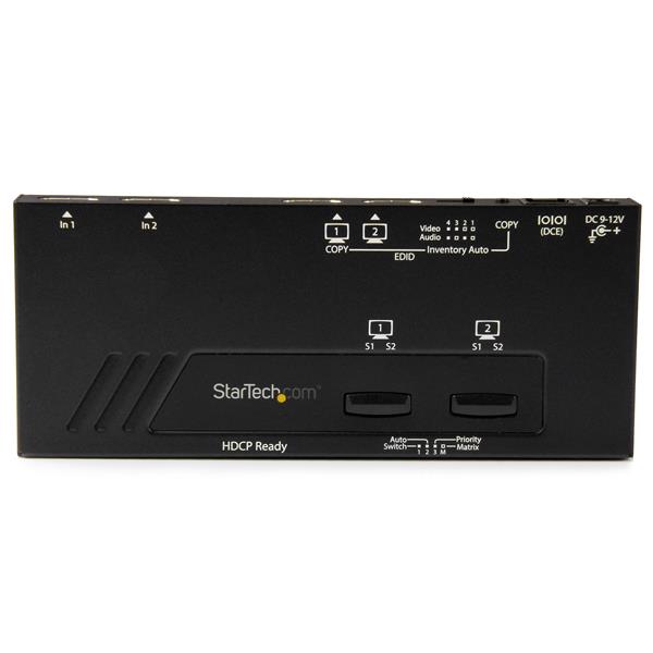 2x2 HDMI Matrix Switch - 4K UHD with Fast Switching, Auto-Sensing, and IR Remote Control