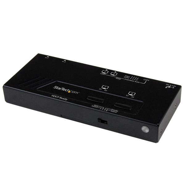 2x2 HDMI Matrix Switch enabling seamless 1080p video switching with remote control, ideal for home and commercial use.