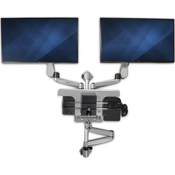 Ergonomic Wall-Mounted Dual Monitor Workstation - Adjustable Sit-Stand Desk for Productivity