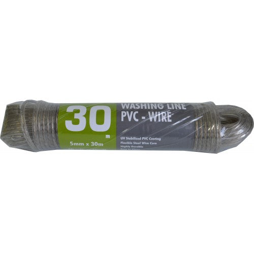 Durable PVC-coated washing line 5mm x 30m, ideal for efficient outdoor laundry drying and flexible installation.