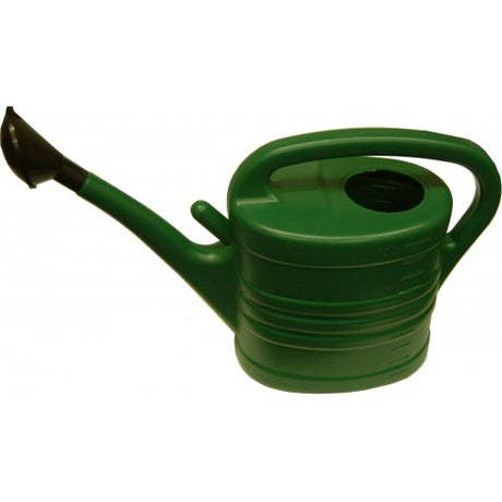 Durable 10-litre plastic water can with ergonomic handle and precision spout for efficient plant watering.