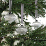 White Christmas Ribbed Glass Tree Decorations