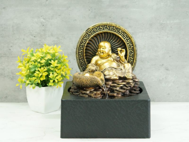 Water Feature - Lucky Buddha on Coins (25cm)