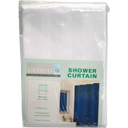 Plain white bath curtain made of 100% polyester, waterproof, stylish, and machine-washable for elegant bathroom decor.