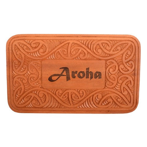 Carved Wood Sign - Aroha (31 x 18.5 x 2cm)