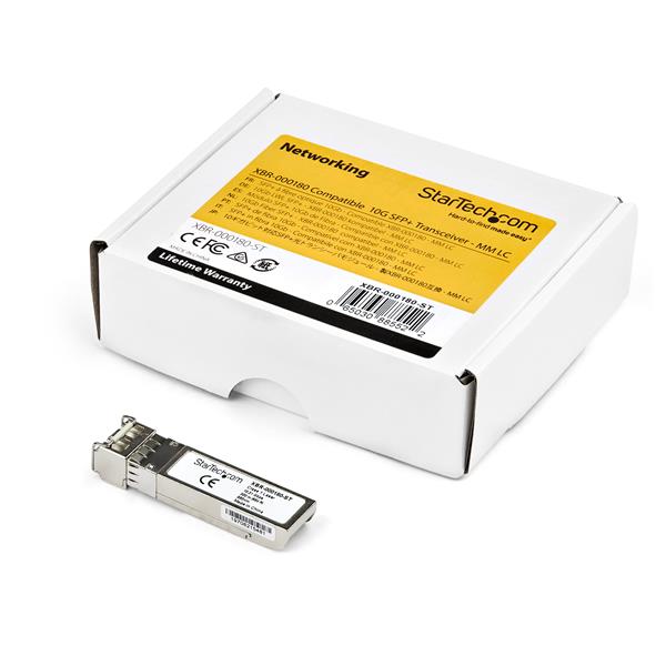 StarTech.com HP J9150D SFP+ module for 10 GbE, 300m range, 10GBase-SR, hot-swappable, LC connection, 850nm wavelength.