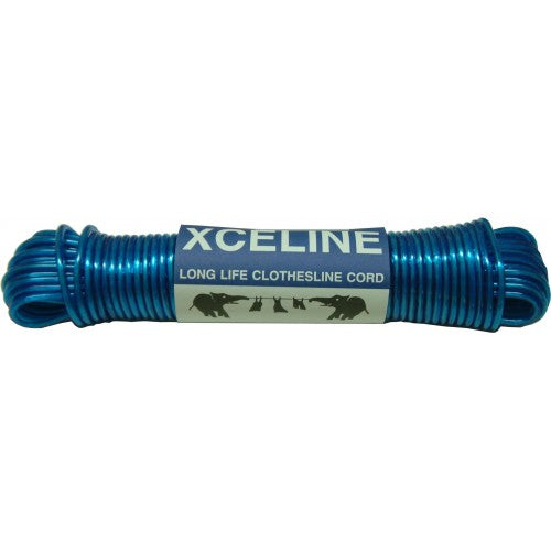 Durable 20m Polypropylene clothes line in vibrant blue, designed for outdoor drying and strength for all laundry types.