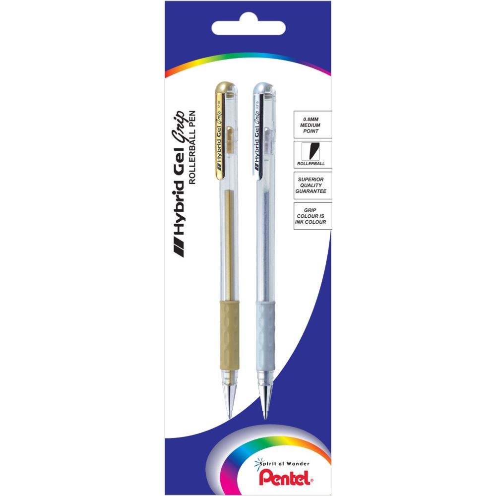 Pentel Hybrid 0.8mm Met Sil/Gld Twin Pk