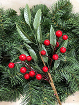 Artificial Berry Pick w/ Holly Leaf (Red)