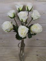 Artificial Rose Bud Bundle with 8 Flowers (White)