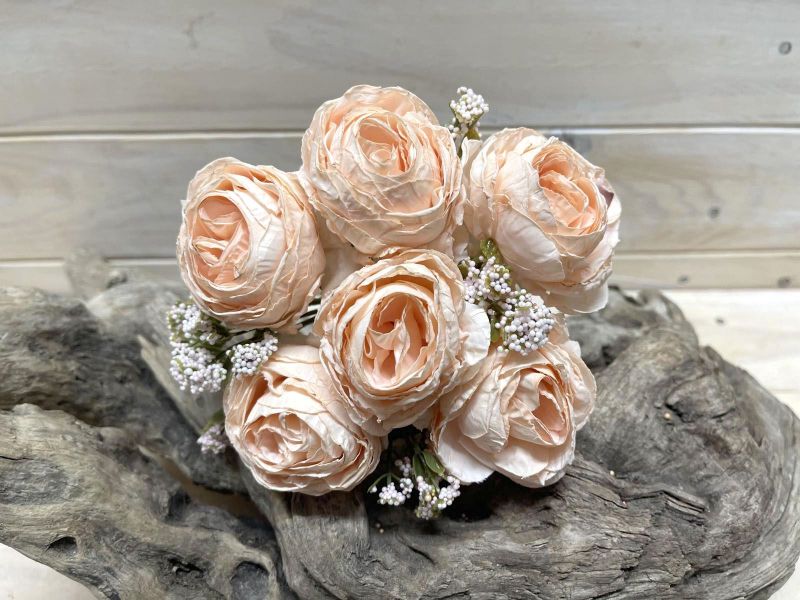 Artificial Rose Posies -  Dry Look with 6 Flowers (Peach)