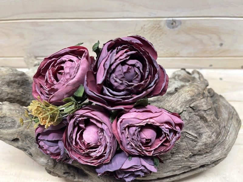 Artificial Rose Posies -  Dry Look with 6 Flowers (TT Wine)