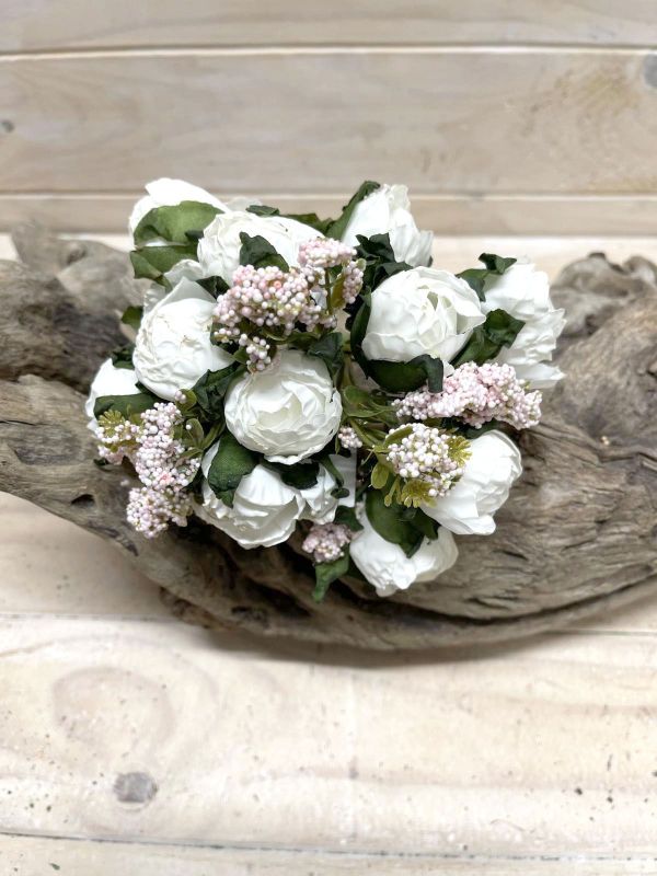 Artificial Rose Bud Bundle - Dry Look Small Mixed (White)
