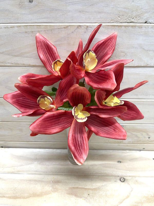 Artificial Cymbidium Orchid Bush (Burgundy)