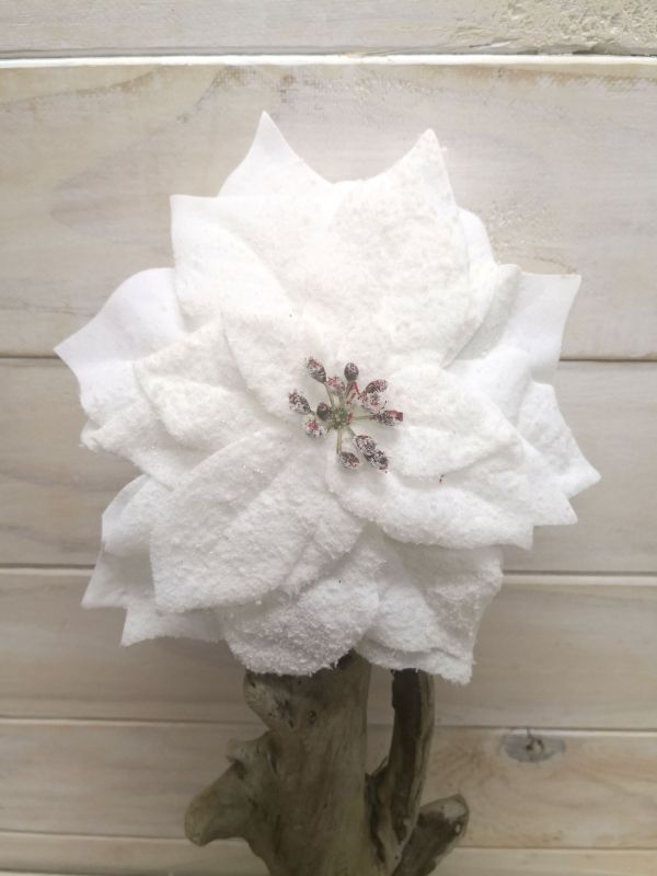 Artificial Poinsettia w/Snow (White)