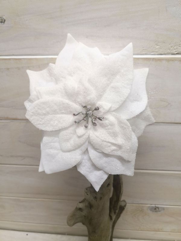 Artificial Poinsettia w/Glitter (White)