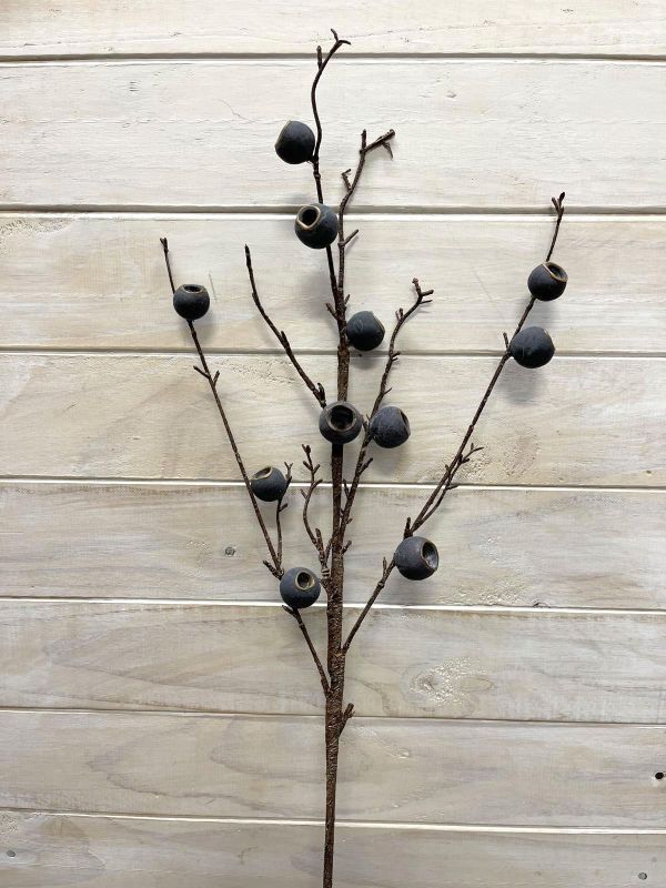 Artificial Round Eucalyptus Nut Spray (Black)