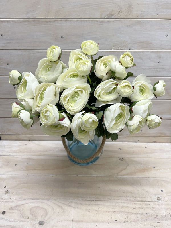 Artificial SIngle Ranunculus With Bud (White)