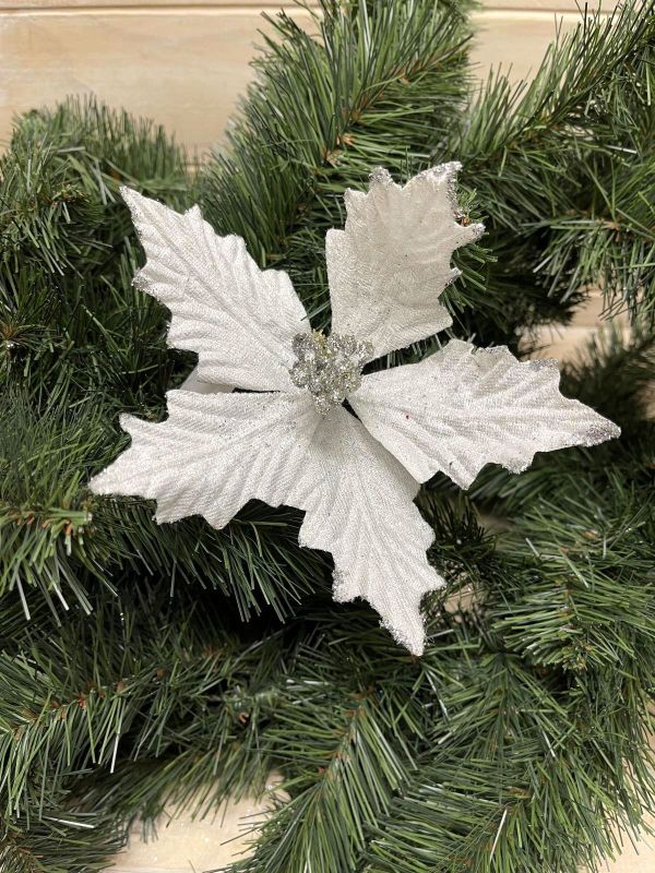 Artificial Star Poinsettia Head (Silver)