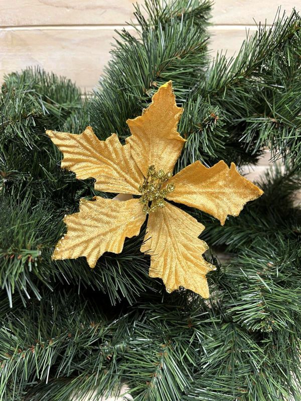Artificial Star Poinsettia Head (Gold)