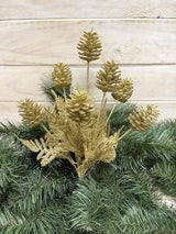 Artificial Glitter Pine Cone Bush (Gold)