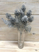 Artificial Glitter Pine Cone Bush (Silver)
