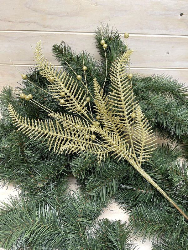 Artificial Glittered Fern Spray (Gold)
